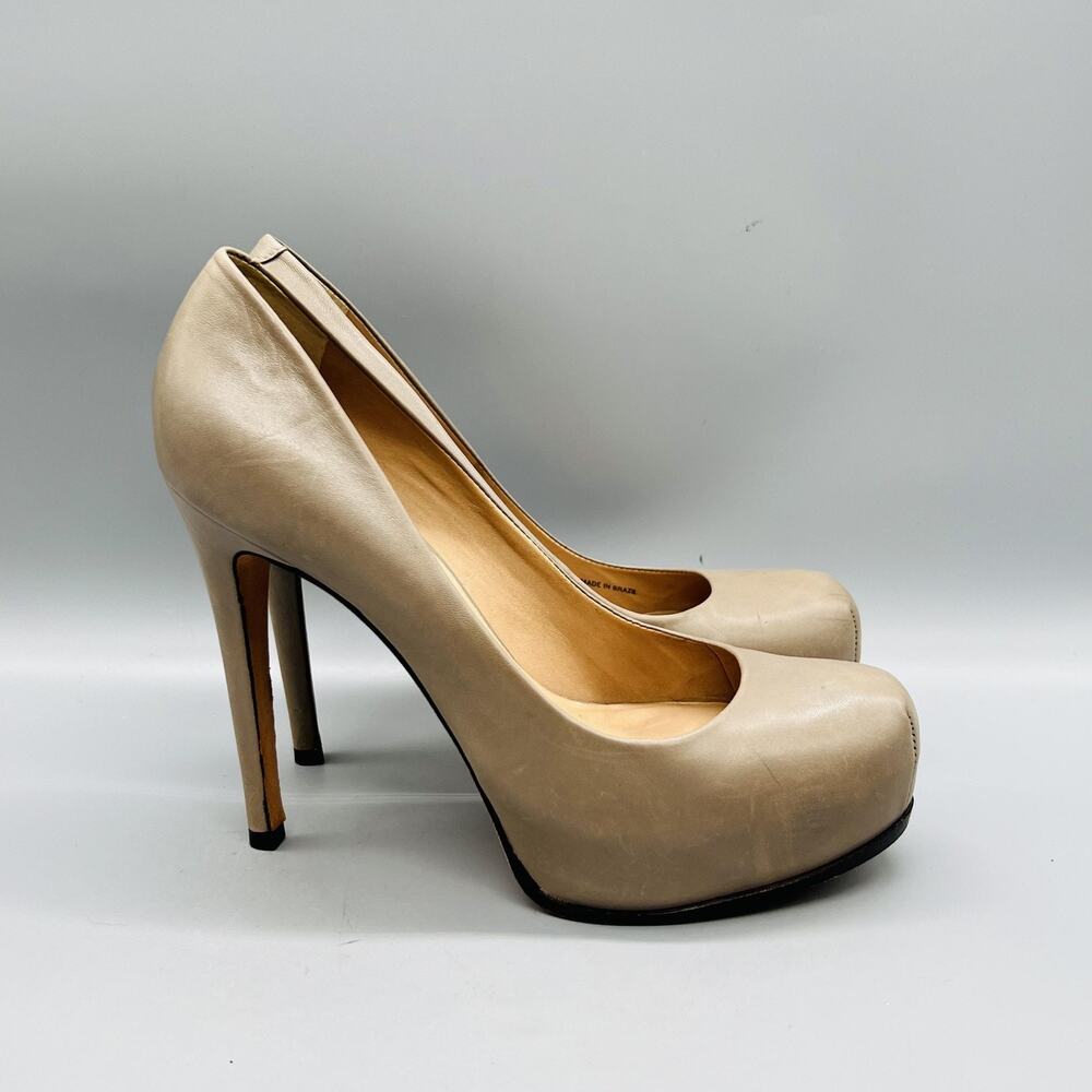 Pour La Victoire Shoes Womens 8.5 Beige Leather Platform Heel Pumps Round Toe